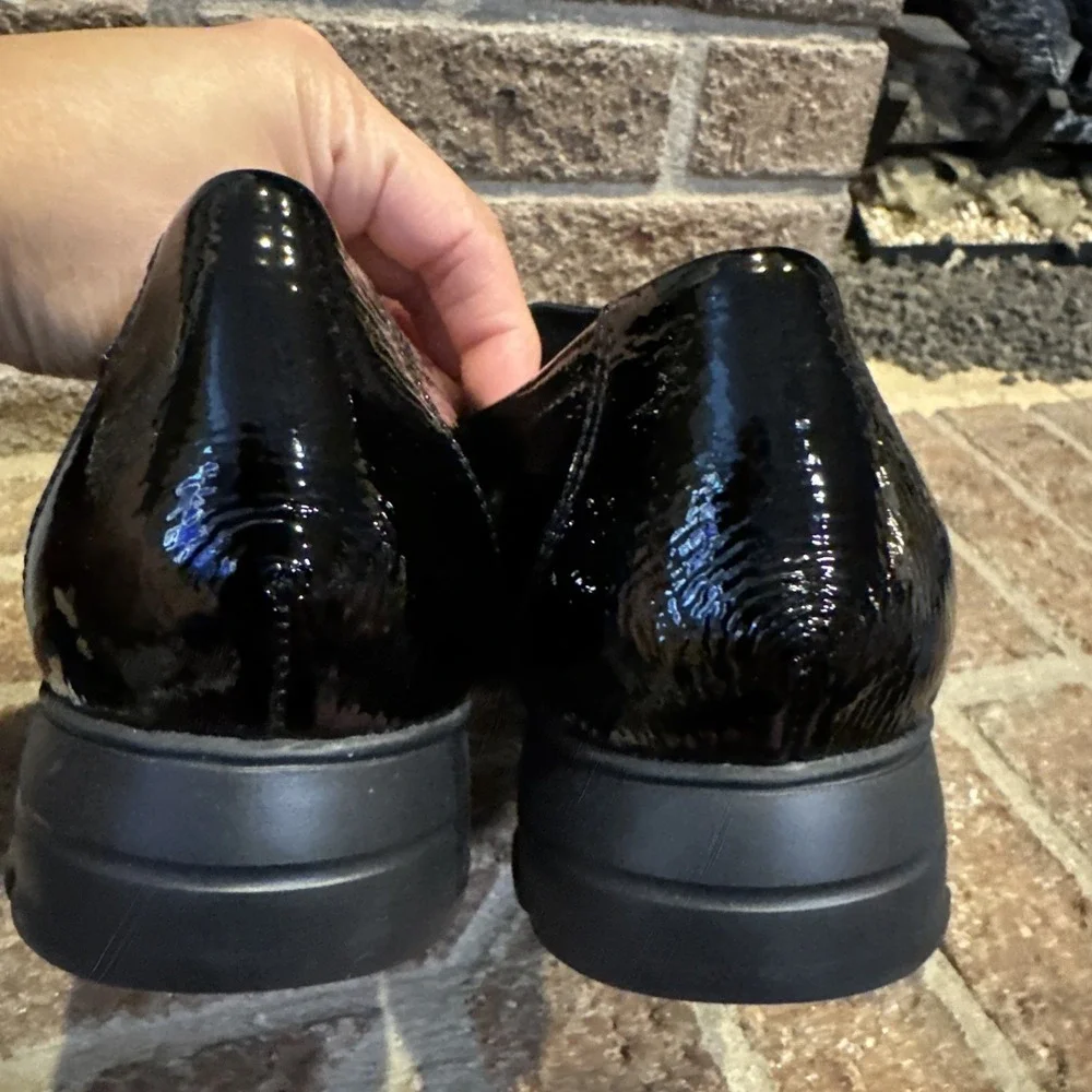 Memphisto Womens Black Carima Crinkle Patent Leather Penny Loafers Size 9.5 #356